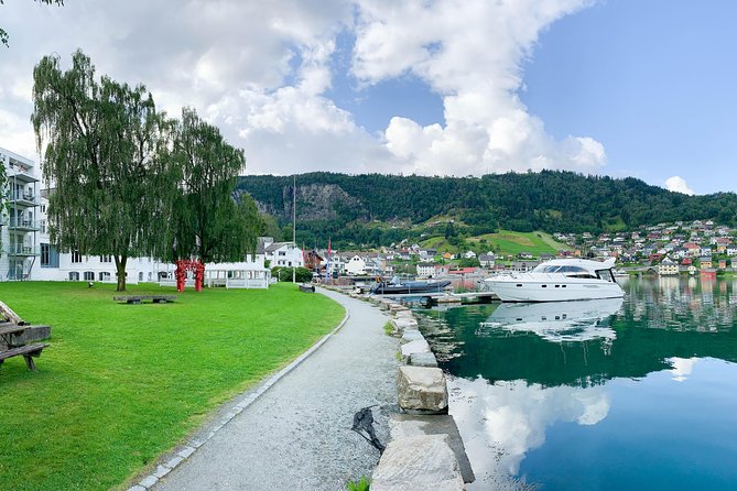 Bergen to Hardangerfjord VIP car + private yacht Fjord cruise - Norheimsund: the small fjord village where the boat is waiting