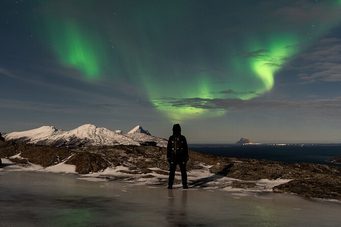 eBike Northern Lights tour by the bonfire - Ausvika Beach bonfire stop, scanning the sky the right way
