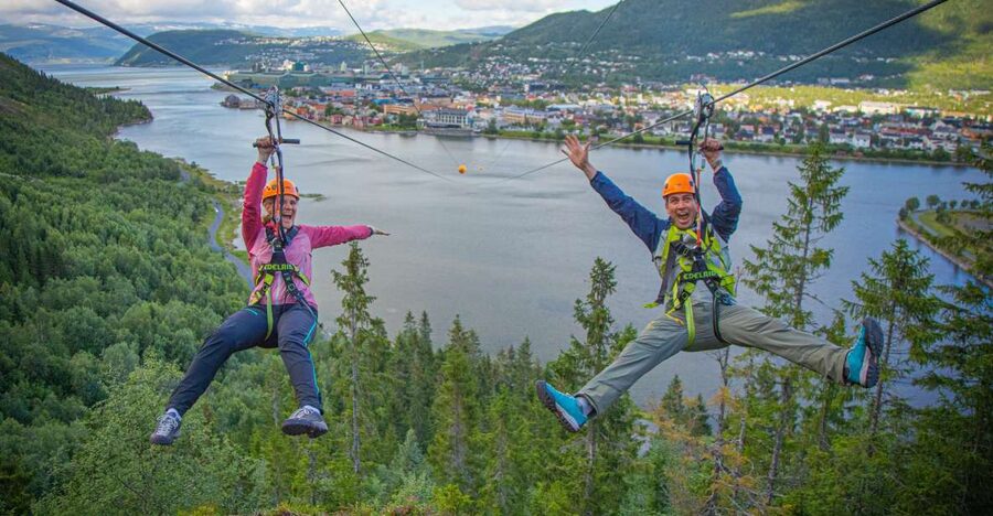 Feel the adrenaline in Mosjøen Zipline - Landing at Fru Haugans Hotel gardens: the calm finish