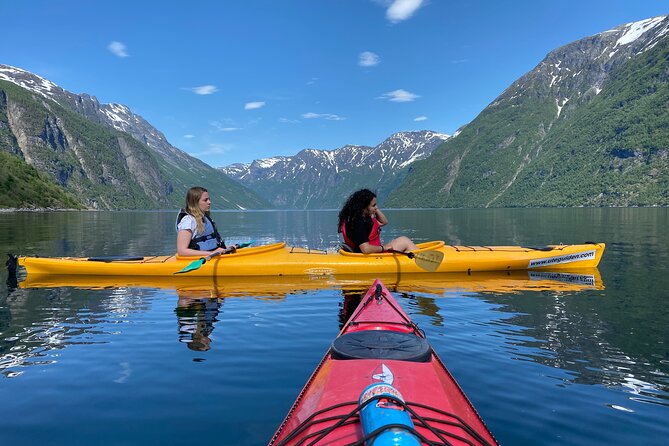 Fjord paddle in Hellesylt - Half Day Kayaking Tour - Getting outfitted at the kayak base near the camping area