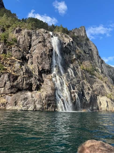 From Stavanger: Lysefjorden & Pulpit Rock Safari by RIB - Whiskey Waterfall up close: the spray, the power, the wow