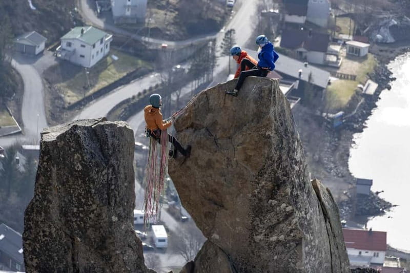 Lofoten: Climb Svolværgeita with a certified tour guide and experience the adventure! - Summit payoff: fjord views plus the village of Svolvær