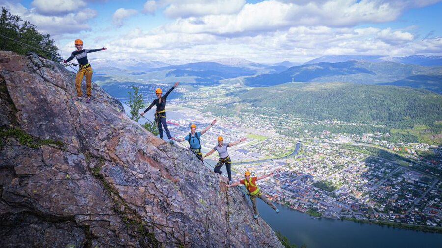 Mountain-climbing adventure in Mosjøen Via Ferrata - The 700 meter zipline over Vefsna, with controlled stopping