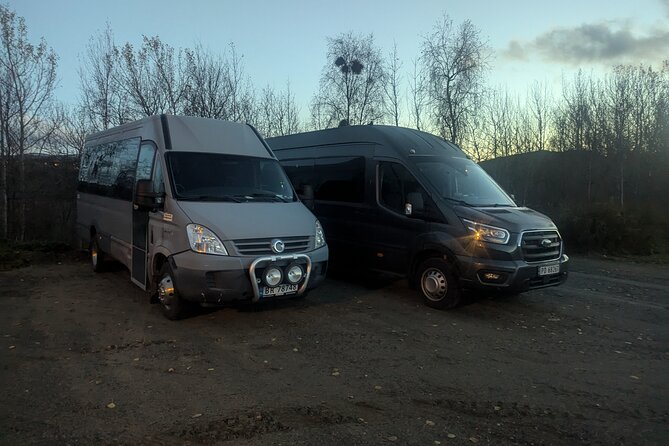 Northern Lights Minibus Chase Max 16 Person In Group - Pickup, night driving, and reaching the dark spots north of Alta