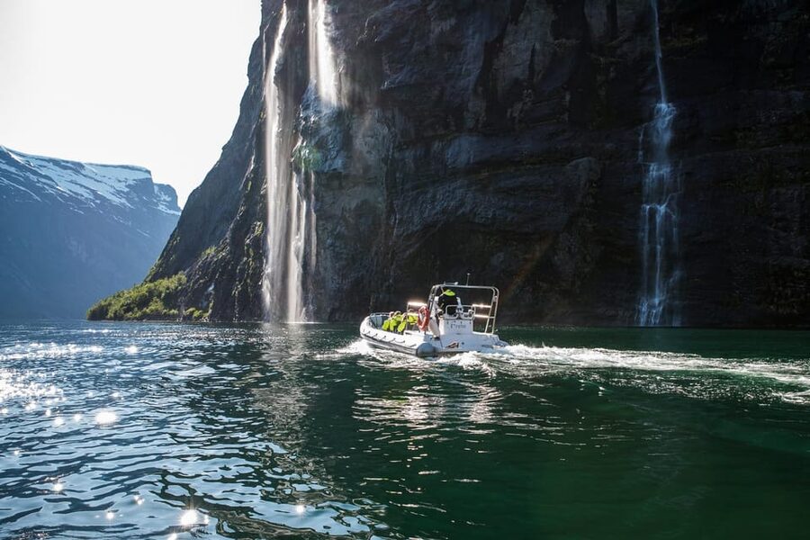 RIB Geiranger - Fjordsafari - Skagefla farm from sea level, more than just a photo stop