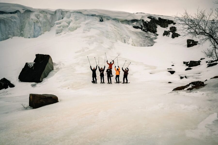 Snowshoeing Adventure to the Enchanting Frozen Waterfall - Orvvosfossen Frozen Waterfall, the main event